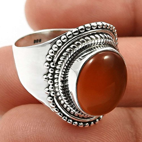 Oval Shape Carnelian Gemstone Ring Size 8 925 Sterling Silver Fine Jewelry A27