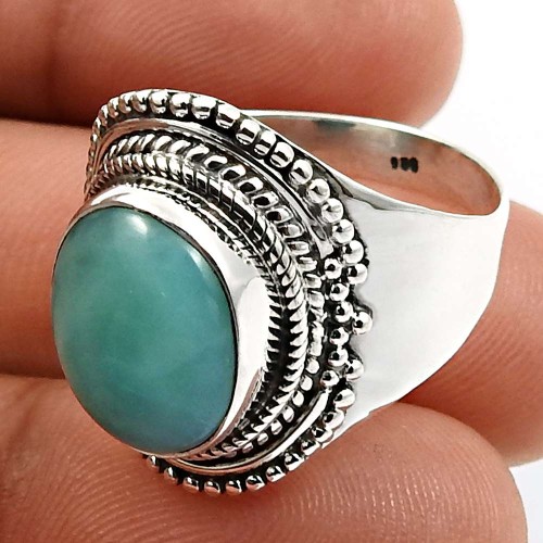Oval Shape Larimar Gemstone Ring Size 9 925 Sterling Silver Fine Jewelry E26