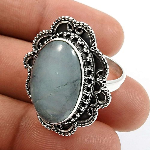 Oval Shape Aquamarine Gemstone Ring Size 8 925 Sterling Silver Jewelry C23