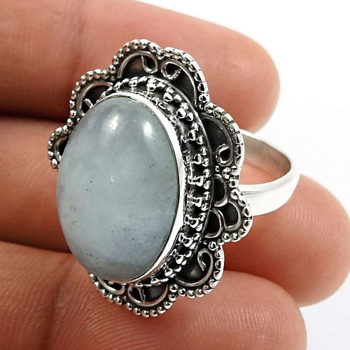 Oval Shape Aquamarine Gemstone Ring Size 8 925 Sterling Silver Fine Jewelry D23