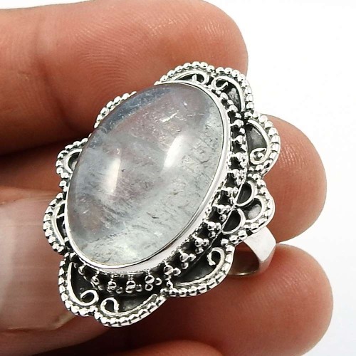 Oval Shape Aquamarine Gemstone Ring Size 7 925 Solid Sterling Silver Jewelry E23