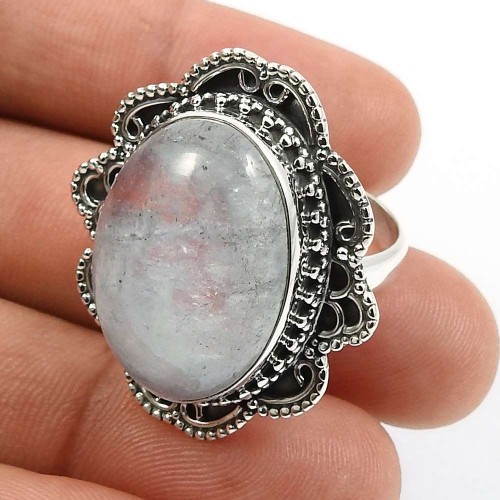 Oval Shape Aquamarine Gemstone Ring Size 9 925 Solid Sterling Silver Jewelry H23