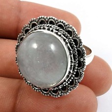 Round Shape Aquamarine Gemstone Jewelry 925 Sterling Silver Ring Size 9 K23