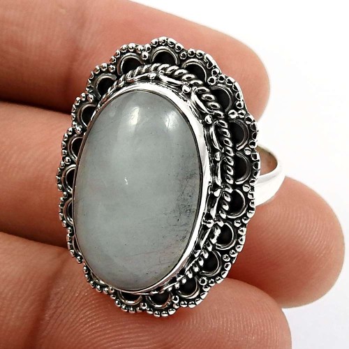 Oval Shape Aquamarine Gemstone Ring Size 8 925 Sterling Silver Jewelry L23