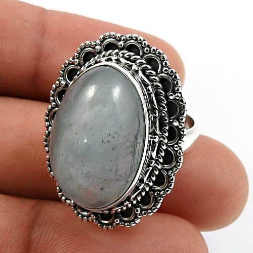 Oval Shape Aquamarine Gemstone Ring Size 6 925 Sterling Silver Fine Jewelry M23