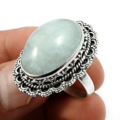 Oval Shape Aquamarine Gemstone Ring Size 9 925 Solid Sterling Silver Jewelry O23