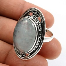 Oval Shape Aquamarine Gemstone Ring Size 8 925 Sterling Silver Jewelry S23
