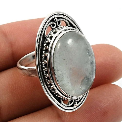 Oval Shape Aquamarine Gemstone Jewelry 925 Fine Sterling Silver Ring Size 7 T23