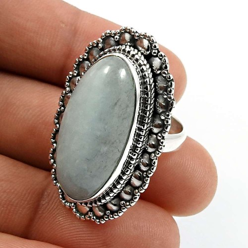 Oval Shape Aquamarine Gemstone Ring Size 6 925 Solid Sterling Silver Jewelry Y23