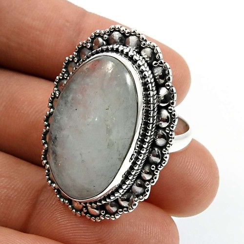 Oval Shape Aquamarine Gemstone Jewelry 925 Solid Sterling Silver Ring Size 8 C24