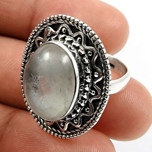925 Sterling Silver Jewelry Oval Shape Aquamarine Gemstone Ring Size 6 E24