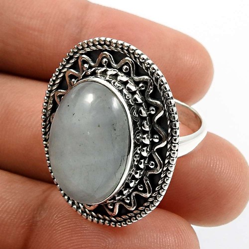 925 Sterling Silver Jewelry Oval Shape Aquamarine Gemstone Ring Size 8 F24