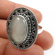 925 Sterling Fine Silver Jewelry Oval Shape Aquamarine Gemstone Ring Size 8 G24