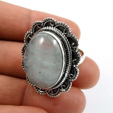 Oval Shape Aquamarine Gemstone Ring Size 8 925 Sterling Silver Jewelry M24