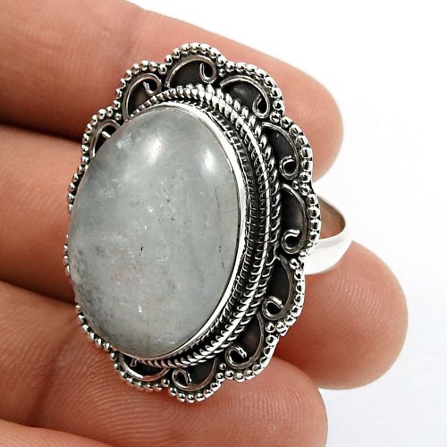Oval Shape Aquamarine Gemstone Ring Size 8 925 Sterling Silver Fine Jewelry O24