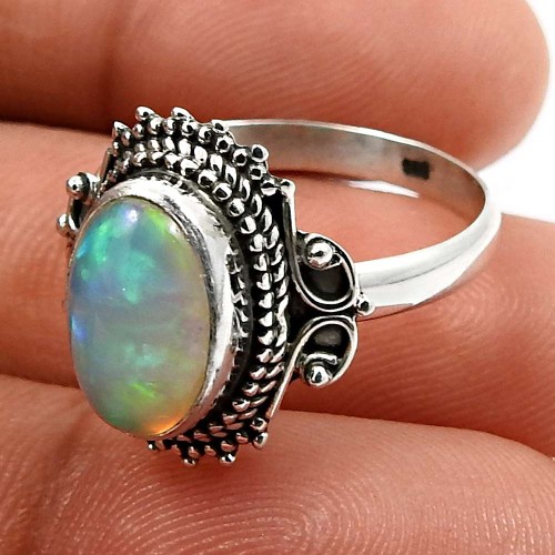 HANDMADE 925 Sterling Silver Jewelry Oval Shape Opal Gemstone Ring Size 8 D27