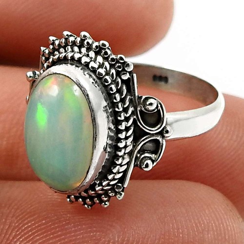 Oval Shape Opal Gemstone HANDMADE Jewelry 925 Sterling Silver Ring Size 6 E27