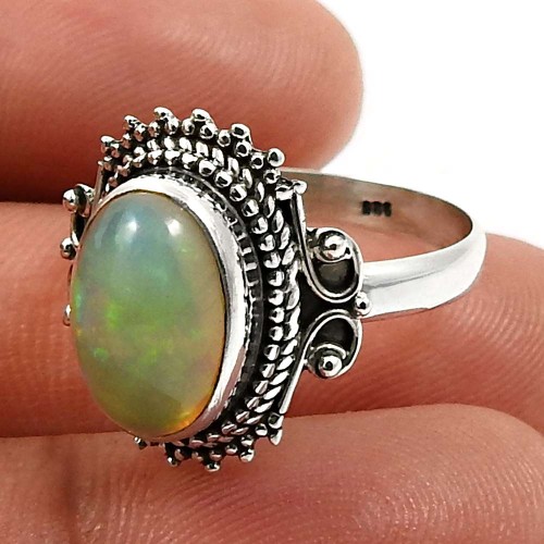Oval Shape Opal Gemstone Ring Size 8 925 Sterling Silver HANDMADE Jewelry I27