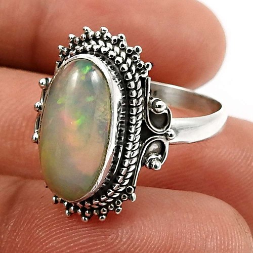 Oval Shape Opal Gemstone HANDMADE Jewelry 925 Sterling Silver Ring Size 8 K27