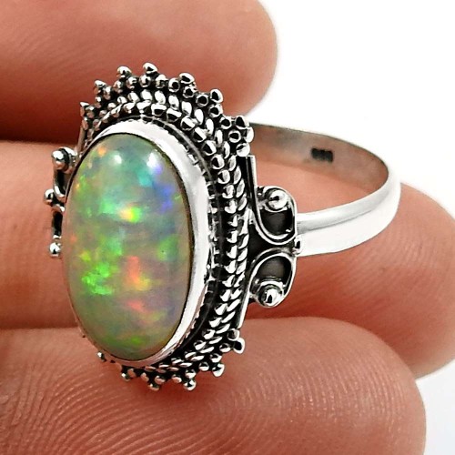 Opal Gemstone Ring Size 9 925 Sterling Silver HANDMADE Jewelry B42