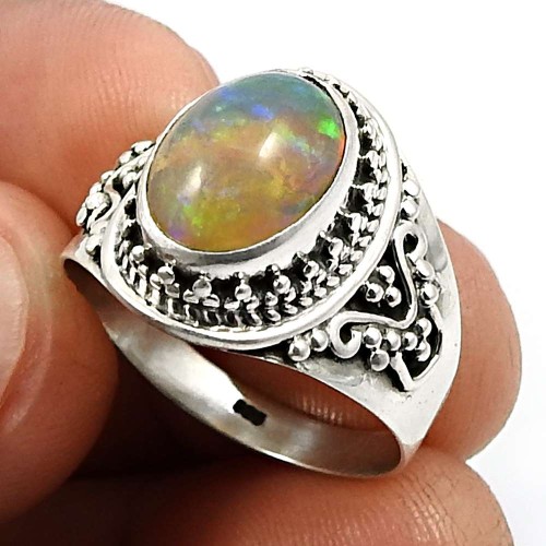 Oval Shape Opal Gemstone Jewelry 925 Solid Sterling Silver Ring Size 8 L27