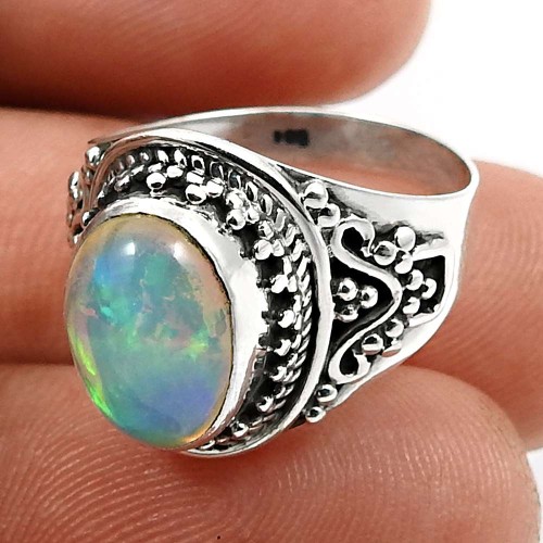 Oval Shape Opal Gemstone Ring Size 6 925 Sterling Silver HANDMADE Jewelry O27