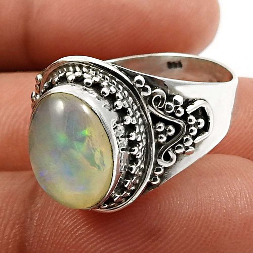 Oval Shape Opal Gemstone Ring Size 9 925 Solid Sterling Silver Jewelry Q3