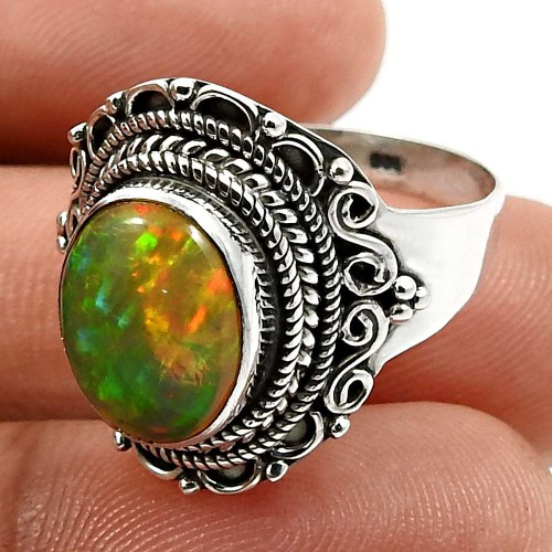 Oval Shape Opal Gemstone Ring Size 9 925 Solid Sterling Silver Jewelry U27