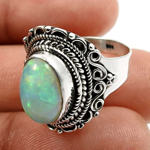 Oval Shape Opal Gemstone Ring Size 6 925 Sterling Silver HANDMADE Jewelry V27
