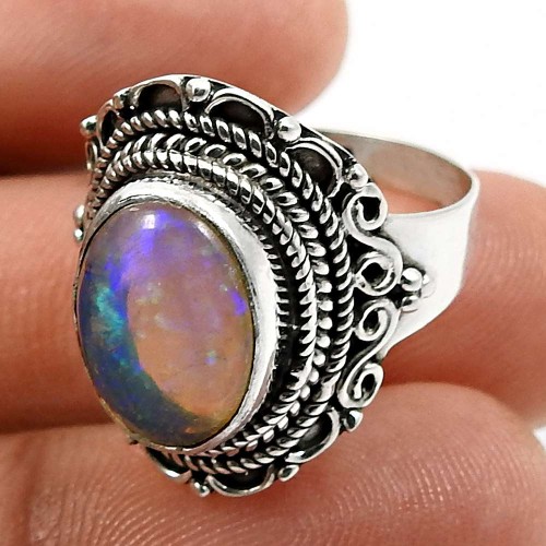 HANDMADE 925 Sterling Silver Jewelry Oval Shape Opal Gemstone Ring Size 7.5 W27