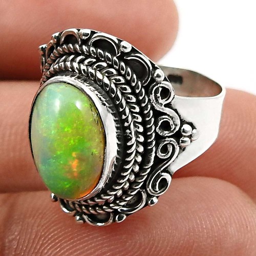 Oval Shape Opal Gemstone Jewelry 925 Fine Sterling Silver Ring Size 6 X27