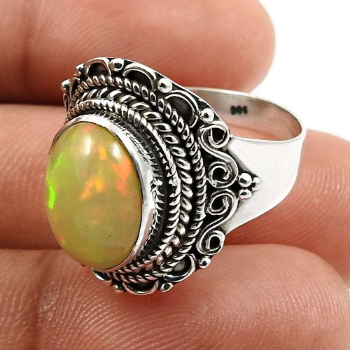 HANDMADE 925 Sterling Silver Jewelry Oval Shape Opal Gemstone Ring Size 8 Y27