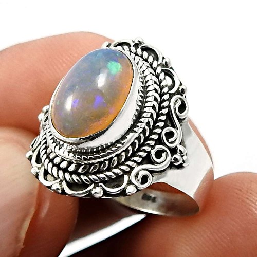 HANDMADE 925 Sterling Silver Jewelry Oval Shape Opal Gemstone Ring Size 8 Z27