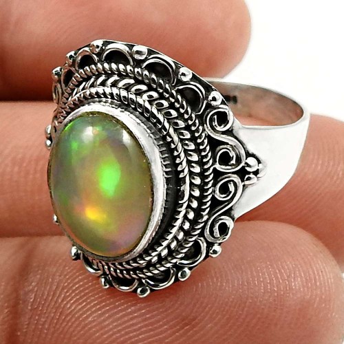 Oval Shape Opal Gemstone Ring Size 9 925 Sterling Silver HANDMADE Jewelry A28