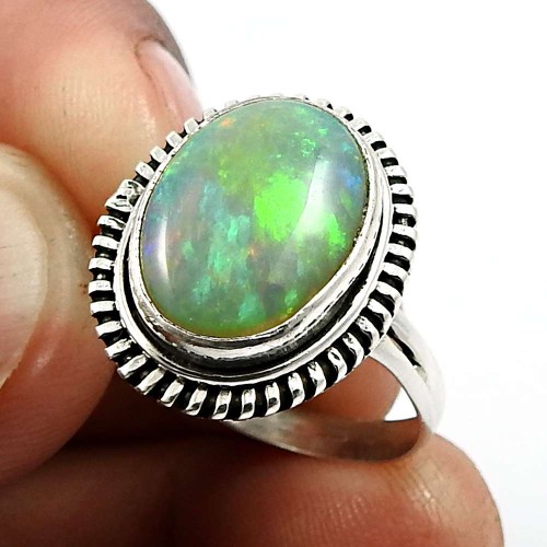 Oval Shape Opal Gemstone Ring Size 8 925 Sterling Silver Fine Jewelry B28