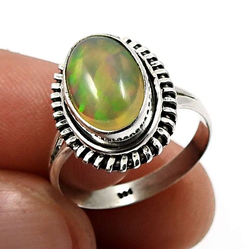 Oval Shape Opal Gemstone Jewelry 925 Solid Sterling Silver Ring Size 6 C28