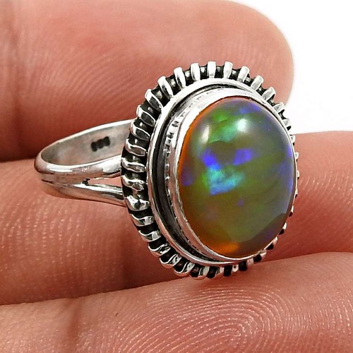 Oval Shape Opal Gemstone Ring Size 7 925 Sterling Silver HANDMADE Jewelry D28