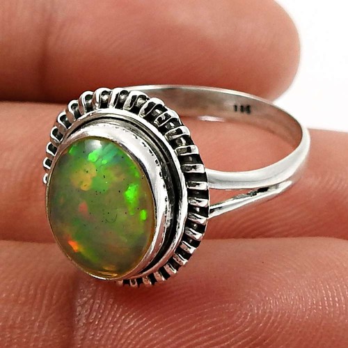 Oval Shape Opal Gemstone Ring Size 9 925 Sterling Silver Fine Jewelry E28