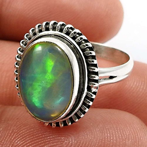 Oval Shape Opal Gemstone Ring Size 6 925 Solid Sterling Silver Jewelry F28