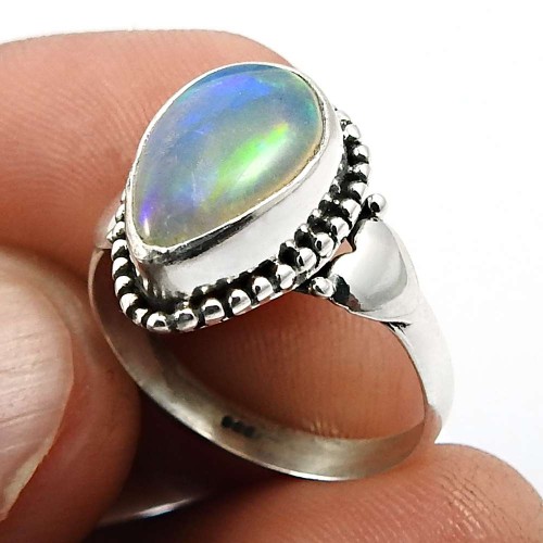 Pear Shape Opal Gemstone Ring Size 7 925 Sterling Silver HANDMADE Jewelry G28