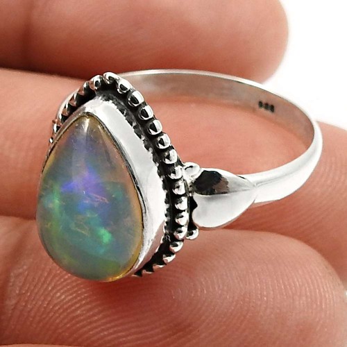 Pear Shape Opal Gemstone Jewelry 925 Fine Sterling Silver Ring Size 9 H28