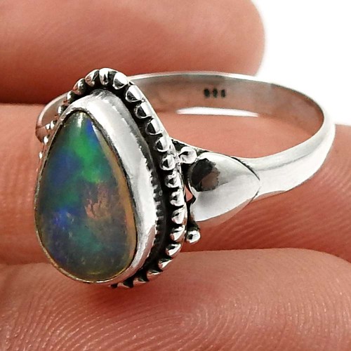 Pear Shape Opal Gemstone Ring Size 9 925 Sterling Silver Fine Jewelry I28