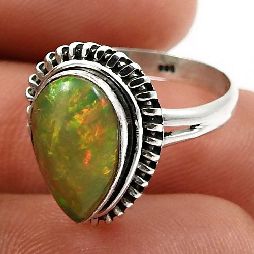 Pear Shape Opal Gemstone Ring Size 7 925 Sterling Silver Fine Jewelry K28