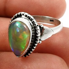 925 Sterling Fine Silver Jewelry Pear Shape Opal Gemstone Ring Size 6 M28