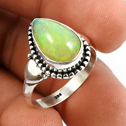 Pear Shape Opal Gemstone Ring Size 6 925 Sterling Silver HANDMADE Jewelry N28