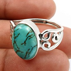 Turquoise Gemstone Jewelry 925 Sterling Silver Ring Size 8.5 G42