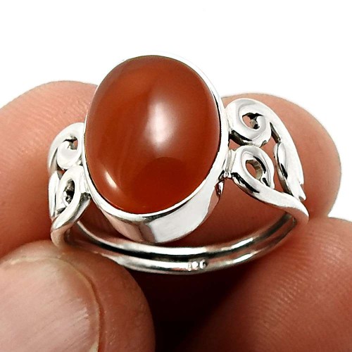 Carnelian Gemstone Ring Size 8 925 Solid Sterling Silver Jewelry H42