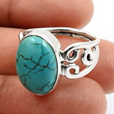 Turquoise Gemstone Ring Size 6 925 Sterling Silver Jewelry F42