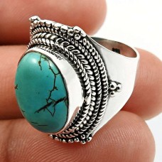 Turquoise Gemstone Jewelry 925 Fine Sterling Silver Ring Size 6 Q2
