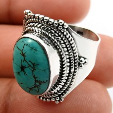 925 Sterling Fine Silver Jewelry Turquoise Gemstone Ring Size 6 R42
